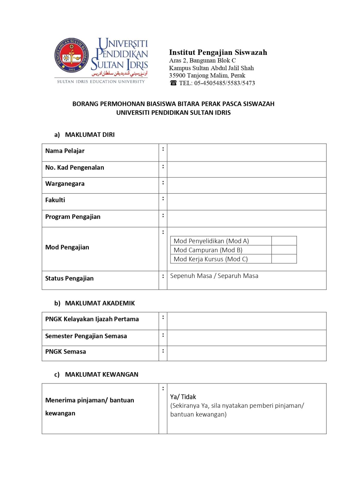 FINANCIAL SUPPORT – UPSI | Institut Pengajian Siswazah