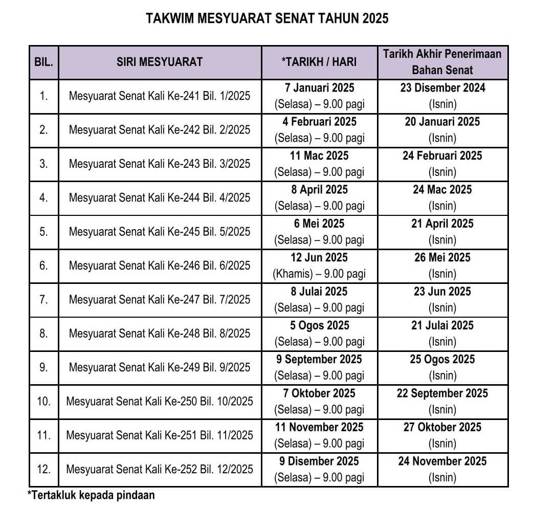 takwim senat 2025